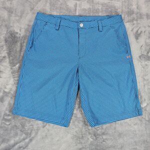 Under Armour Shorts Mens 36 Blue Black Gingham Check Golf Performance Casual
